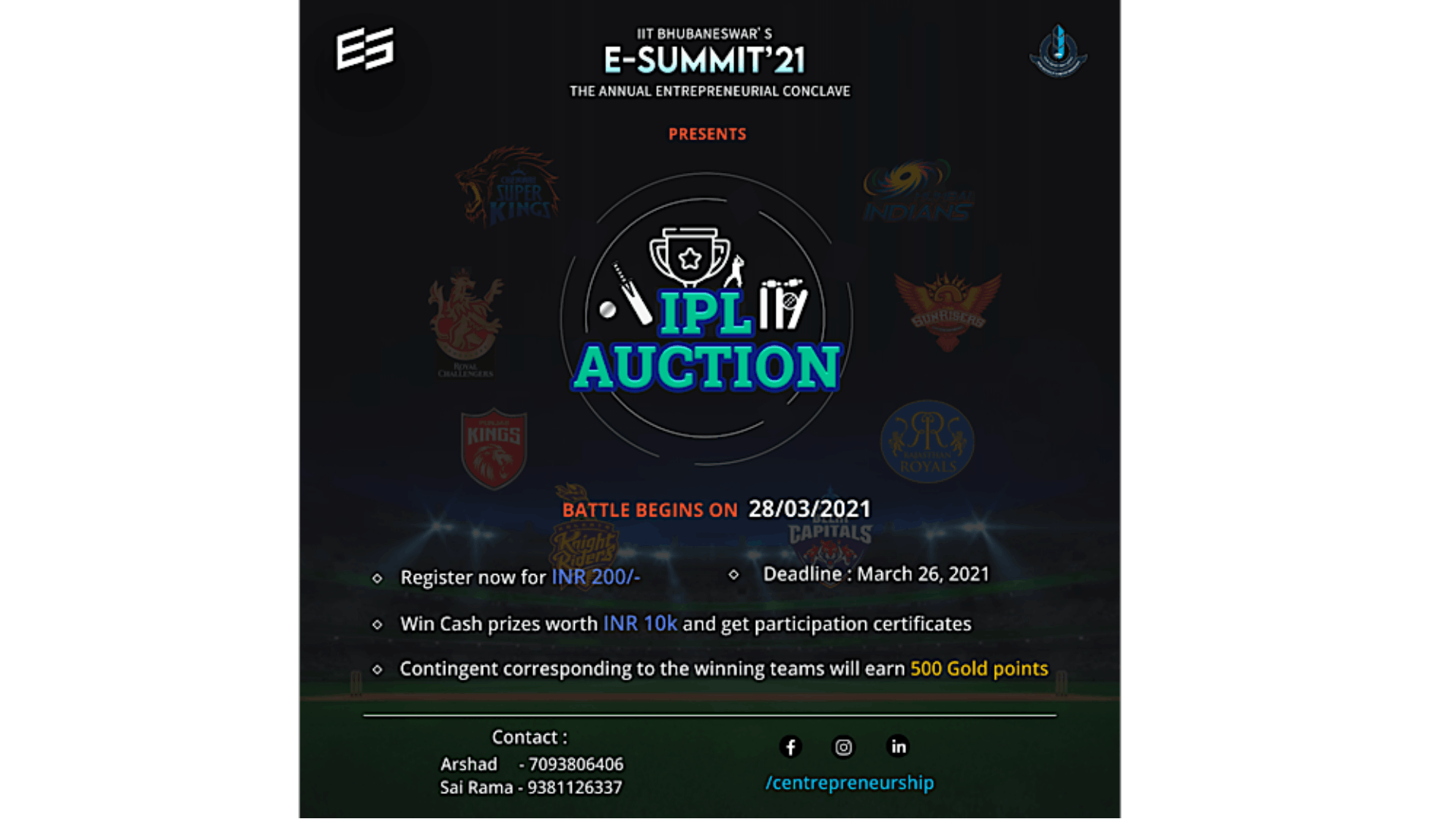 IPL AUCTION Tickets by E SUMMIT 2021 Sunday March 28 2021