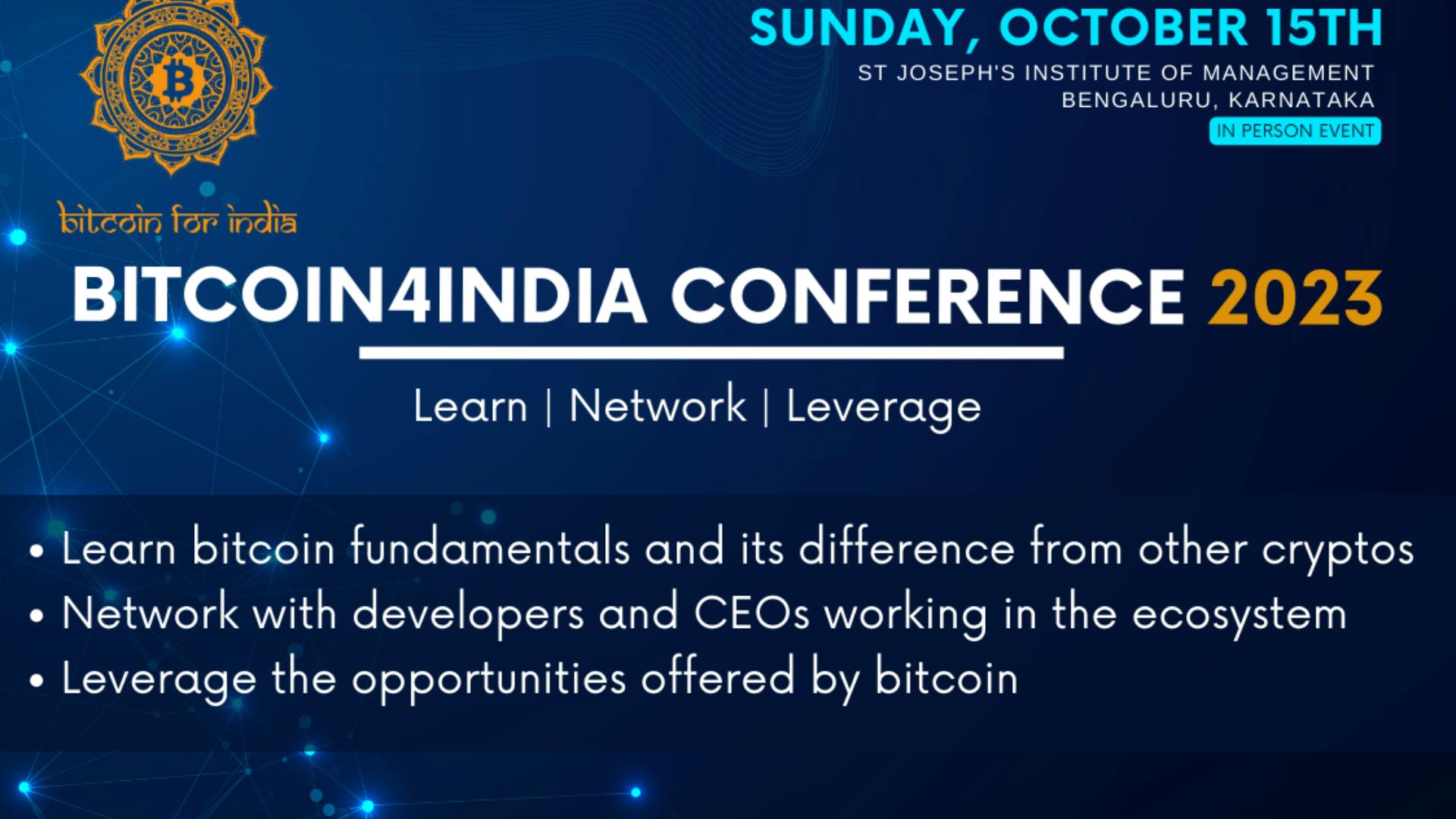 BITCOIN4INDIA CONFERENCE 2023 Tickets by Nigli Business Solutions, Sunday,  October 15, 2023, Bengaluru Event